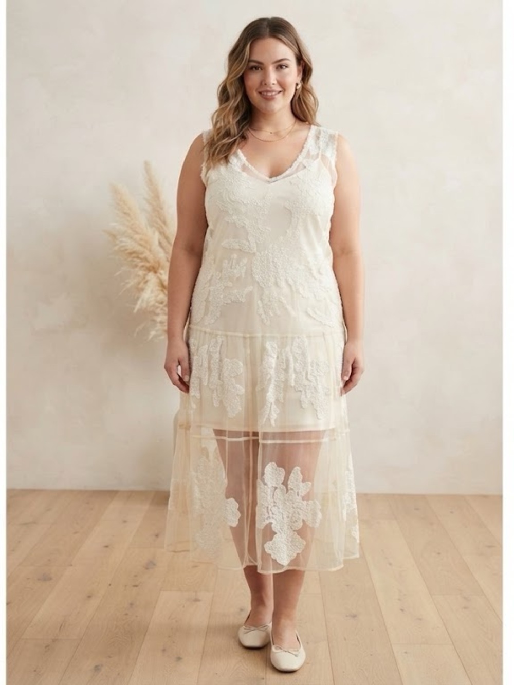Newport News Cream Lace Midi Slip